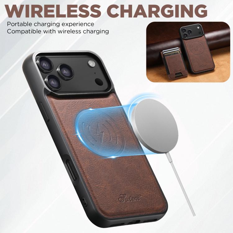 For iPhone 17 Suteni H17 Litchi Texture Leather MagSafe Detachable Wallet Phone Case