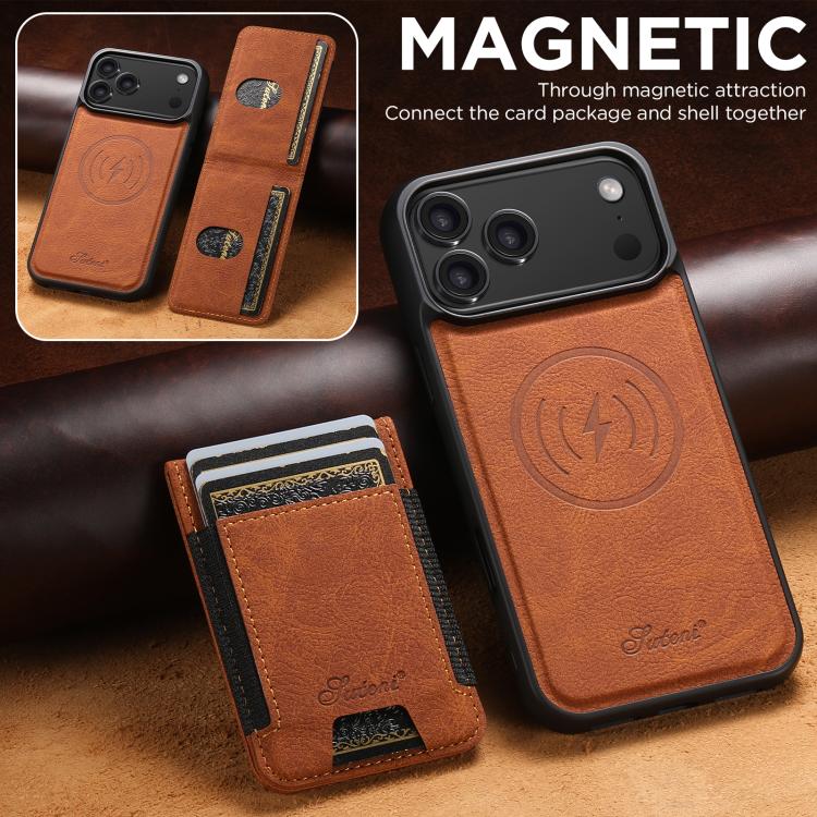 For iPhone 17 Pro Suteni H17 Litchi Texture Leather MagSafe Detachable Wallet Phone Case