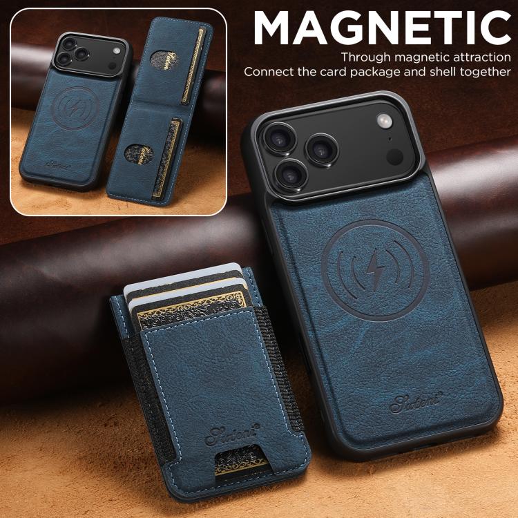 For iPhone 17 Pro Suteni H17 Litchi Texture Leather MagSafe Detachable Wallet Phone Case