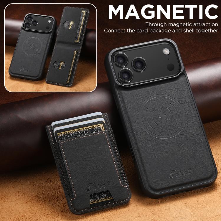 For iPhone 17 Pro Max Suteni H17 Litchi Texture Leather MagSafe Detachable Wallet Phone Case