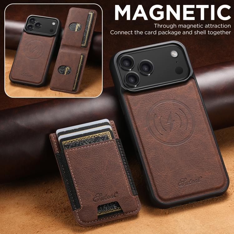 For iPhone 17 Pro Max Suteni H17 Litchi Texture Leather MagSafe Detachable Wallet Phone Case