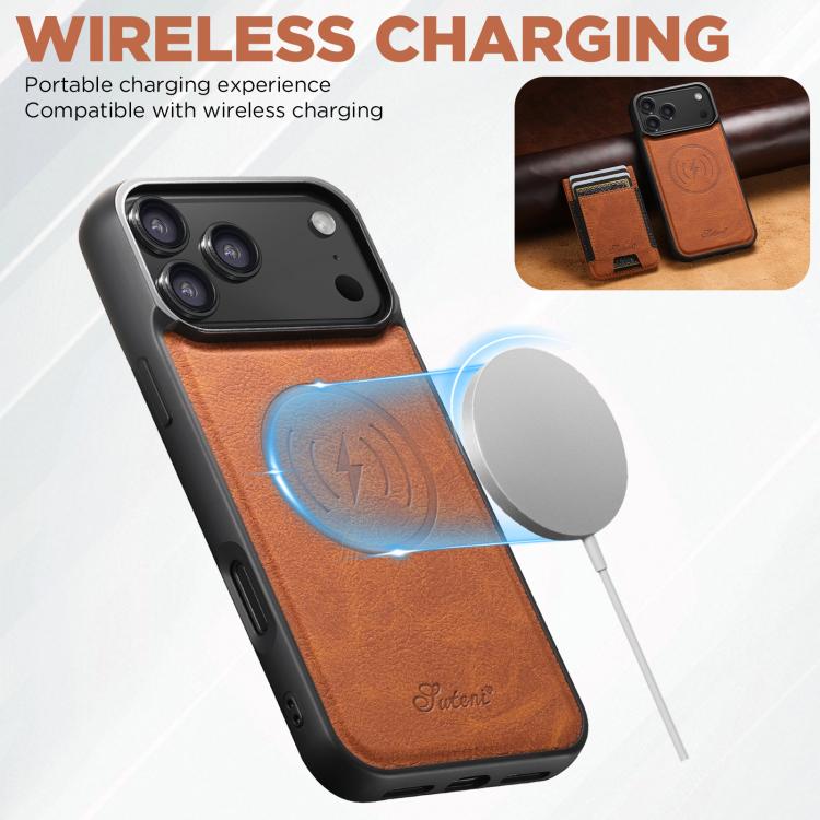 For iPhone 17 Pro Max Suteni H17 Litchi Texture Leather MagSafe Detachable Wallet Phone Case