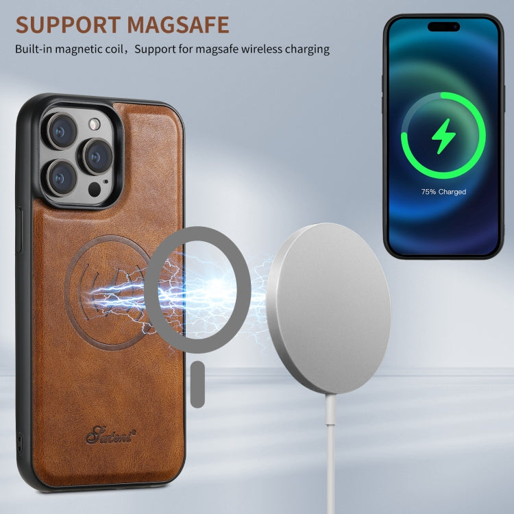 For iPhone 16 Pro Suteni H17 Oil Eax Leather MagSafe Detachable Wallet Phone Case