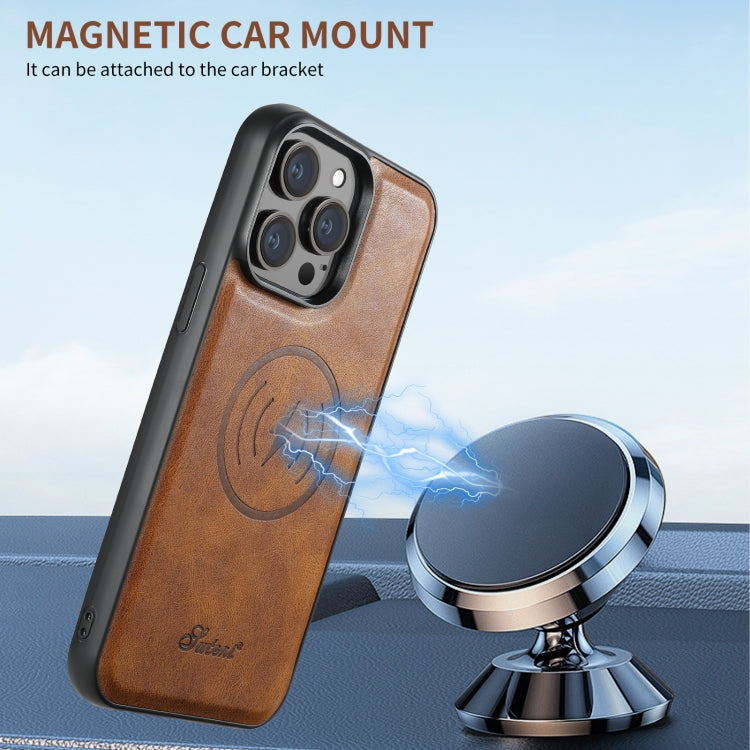 For iPhone 16 Pro Suteni H17 Oil Eax Leather MagSafe Detachable Wallet Phone Case