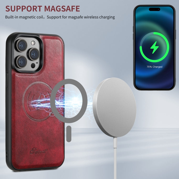 For iPhone 16 Pro Suteni H17 Oil Eax Leather MagSafe Detachable Wallet Phone Case