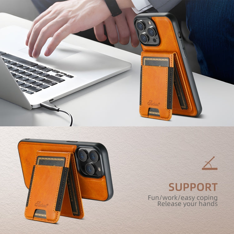 For iPhone 16 Pro Suteni H17 Oil Eax Leather MagSafe Detachable Wallet Phone Case