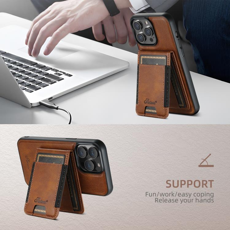 For iPhone 17e / 16e Suteni H17 Oil Eax Leather MagSafe Detachable Wallet Phone Case