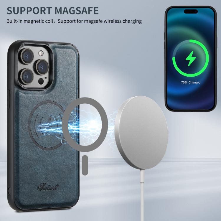 For iPhone 17e / 16e Suteni H17 Oil Eax Leather MagSafe Detachable Wallet Phone Case