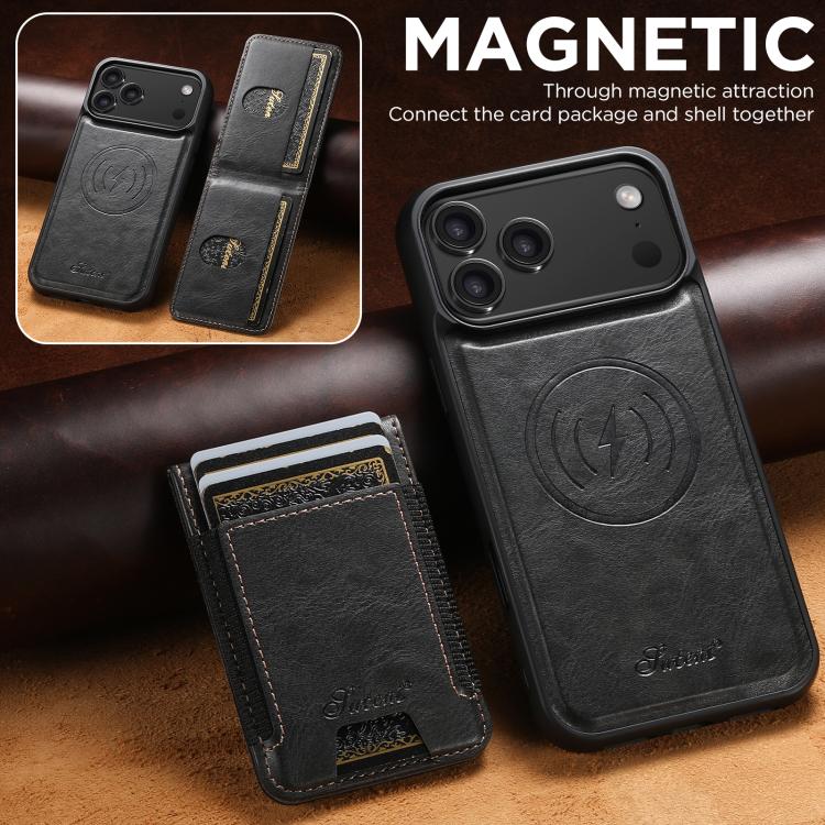 For iPhone 17 Pro Max Suteni H17 Oil Eax Leather MagSafe Detachable Wallet Phone Case