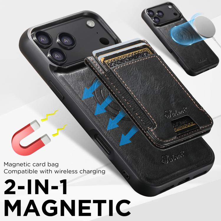 For iPhone 17 Pro Max Suteni H17 Oil Eax Leather MagSafe Detachable Wallet Phone Case