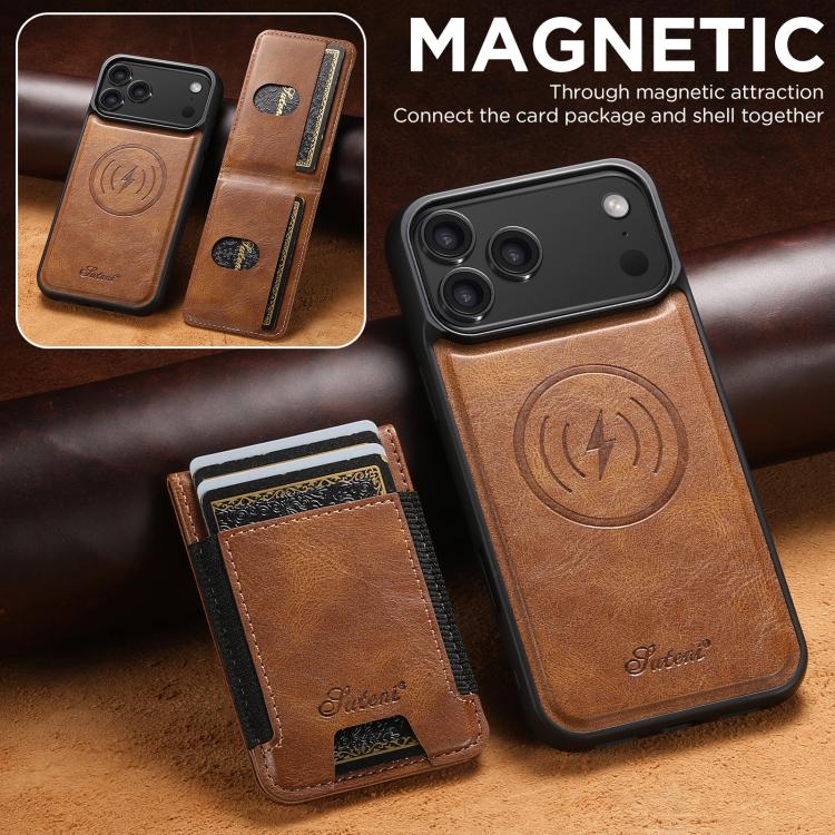 For iPhone 17 Pro Max Suteni H17 Oil Eax Leather MagSafe Detachable Wallet Phone Case