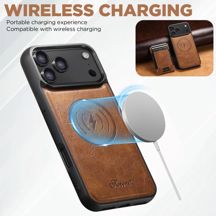 For iPhone 17 Pro Max Suteni H17 Oil Eax Leather MagSafe Detachable Wallet Phone Case