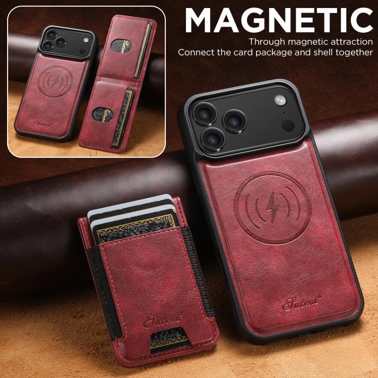 For iPhone 17 Pro Max Suteni H17 Oil Eax Leather MagSafe Detachable Wallet Phone Case