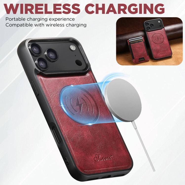 For iPhone 17 Pro Max Suteni H17 Oil Eax Leather MagSafe Detachable Wallet Phone Case