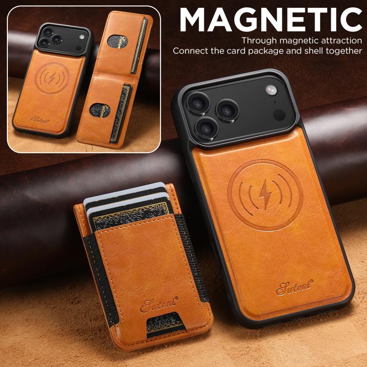 For iPhone 17 Pro Max Suteni H17 Oil Eax Leather MagSafe Detachable Wallet Phone Case