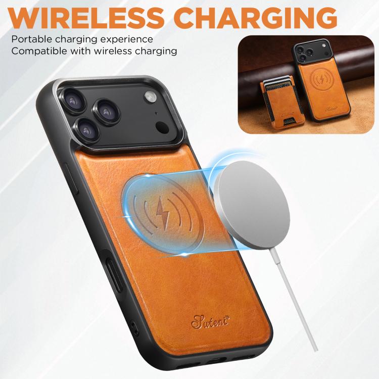 For iPhone 17 Pro Max Suteni H17 Oil Eax Leather MagSafe Detachable Wallet Phone Case