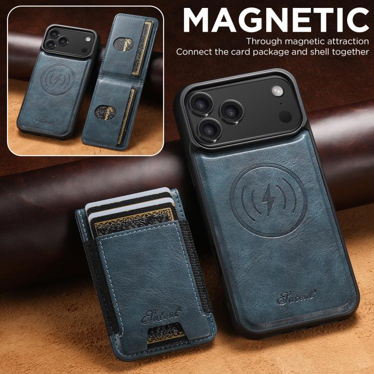 For iPhone 17 Pro Max Suteni H17 Oil Eax Leather MagSafe Detachable Wallet Phone Case