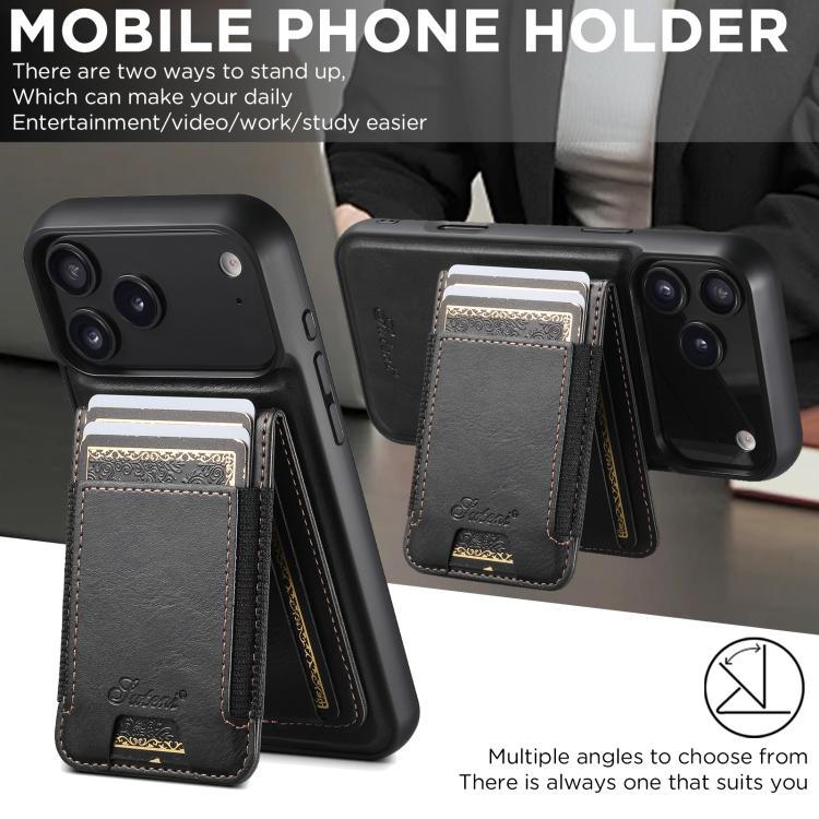 For iPhone 17 Pro Suteni H17 Oil Eax Leather MagSafe Detachable Wallet Phone Case