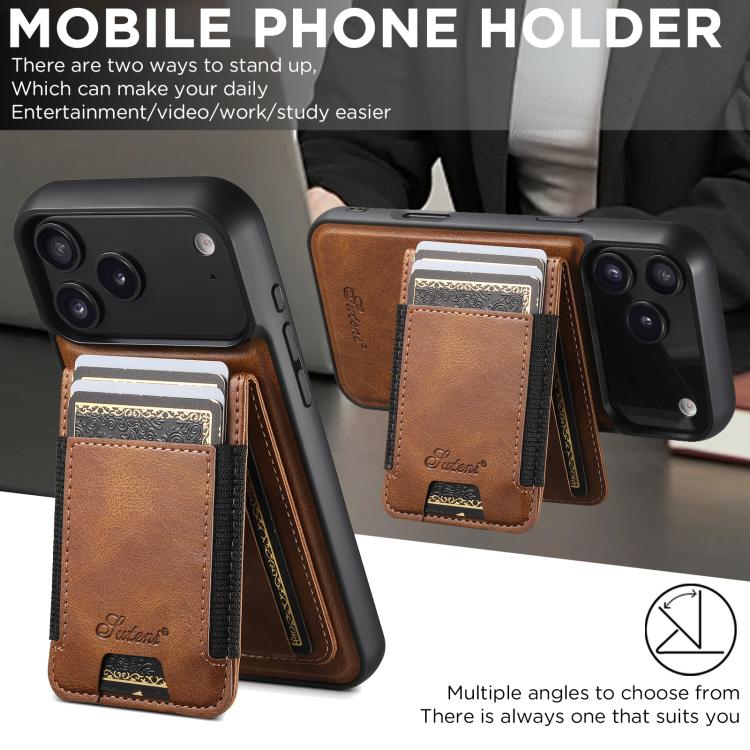 For iPhone 17 Pro Suteni H17 Oil Eax Leather MagSafe Detachable Wallet Phone Case