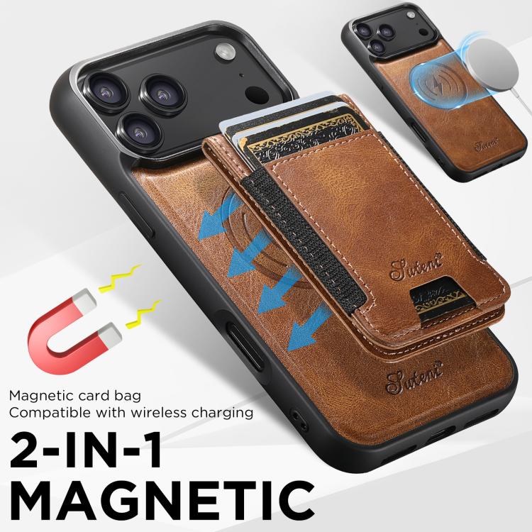 For iPhone 17  Suteni H17 Oil Eax Leather MagSafe Detachable Wallet Phone Case