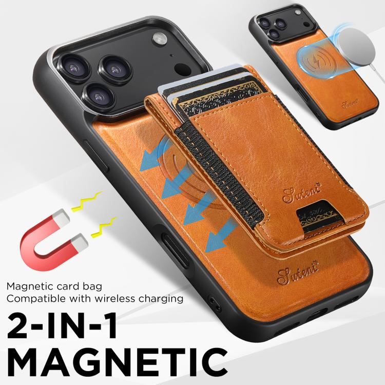 For iPhone 17  Suteni H17 Oil Eax Leather MagSafe Detachable Wallet Phone Case