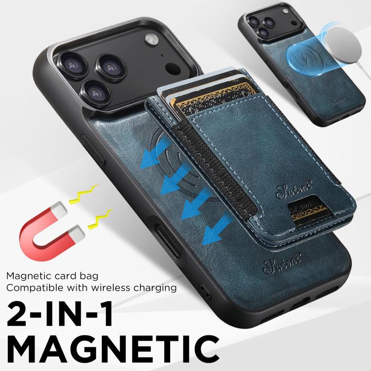 For iPhone 17  Suteni H17 Oil Eax Leather MagSafe Detachable Wallet Phone Case