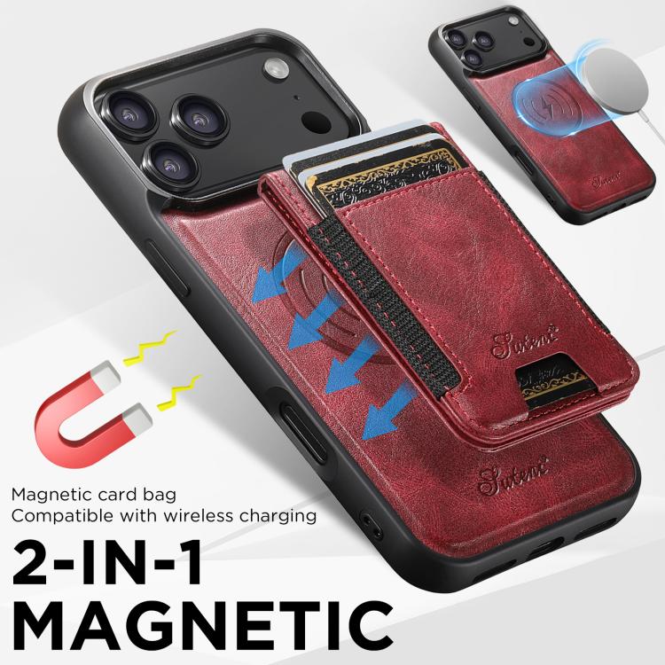 For iPhone Air Suteni H17 Oil Eax Leather MagSafe Detachable Wallet Phone Case