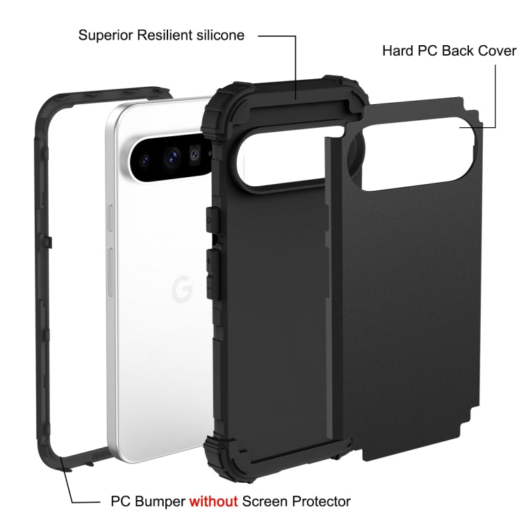 For Google Pixel 9 Pro XL 3 in 1 Silicone Hybrid PC Shockproof Phone Case