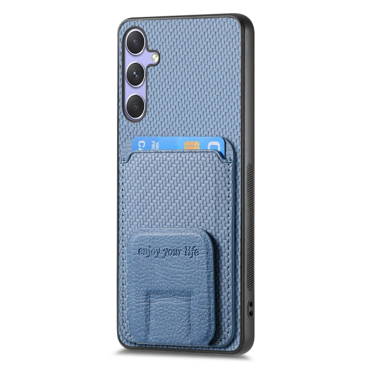 For Samsung Galaxy S25 5G Carbon Fiber Card Bag Fold Stand Phone Case