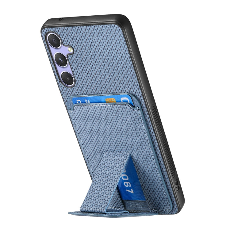 For Samsung Galaxy S25 5G Carbon Fiber Card Bag Fold Stand Phone Case