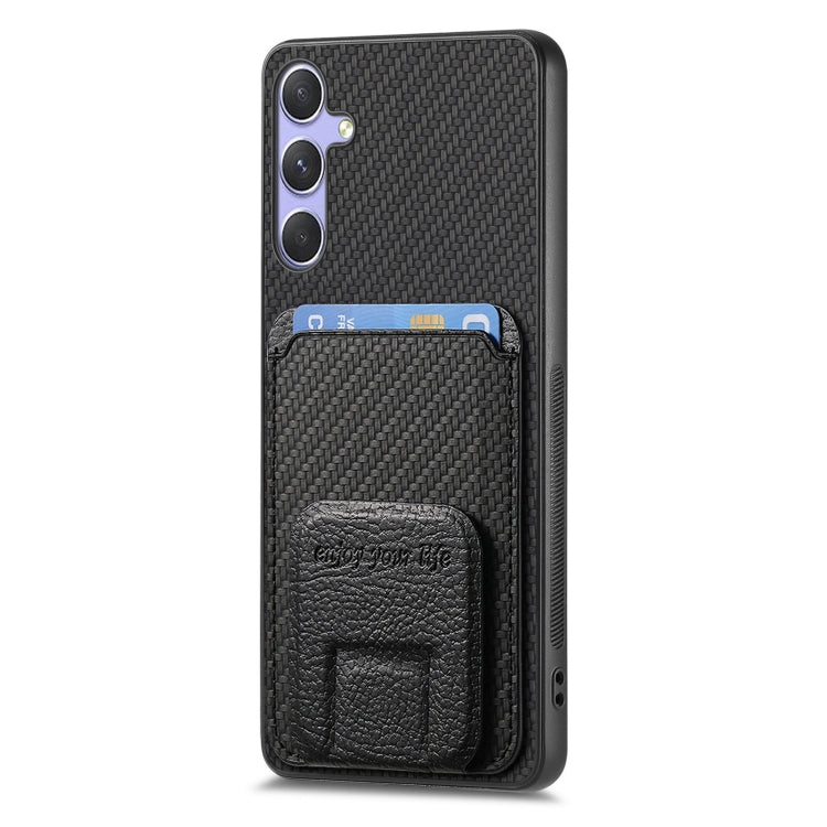 For Samsung Galaxy S25 5G Carbon Fiber Card Bag Fold Stand Phone Case
