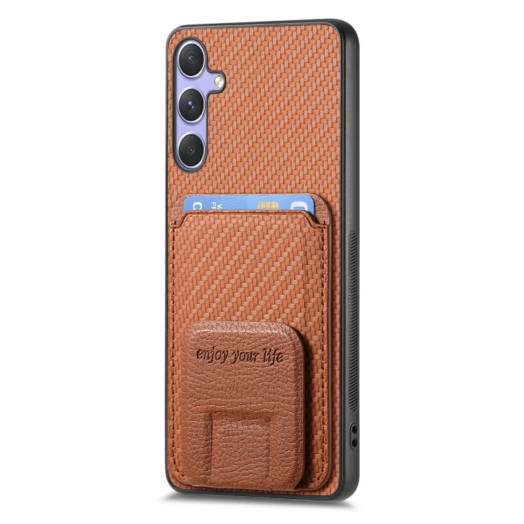 For Samsung Galaxy S25 5G Carbon Fiber Card Bag Fold Stand Phone Case