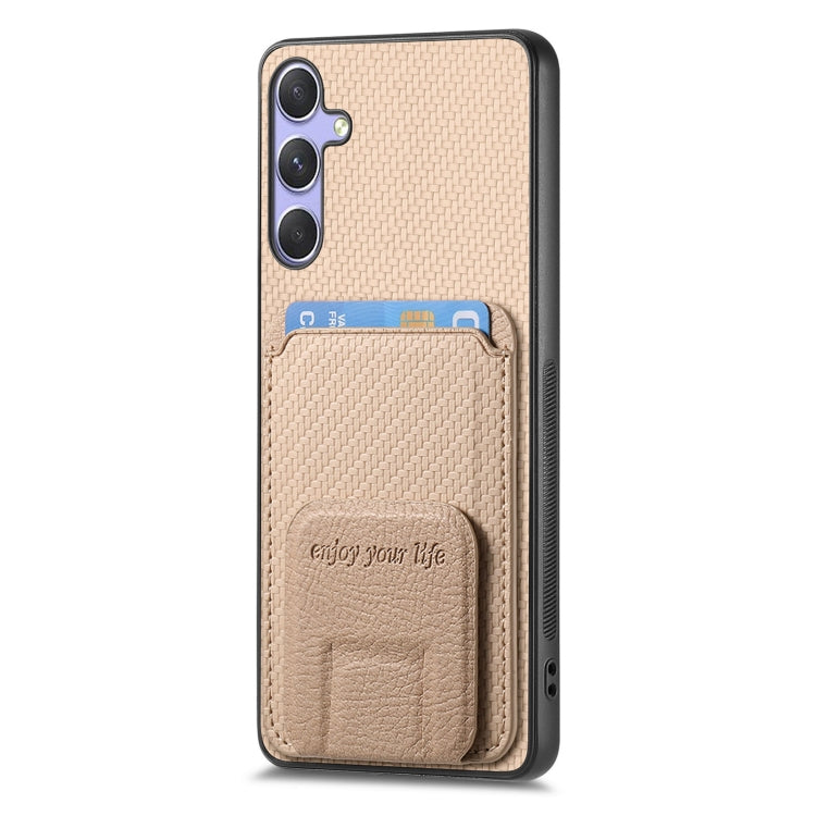 For Samsung Galaxy S25 5G Carbon Fiber Card Bag Fold Stand Phone Case