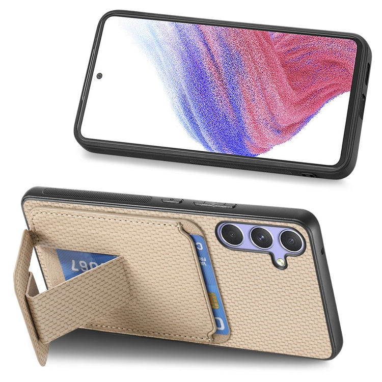 For Samsung Galaxy S25 5G Carbon Fiber Card Bag Fold Stand Phone Case