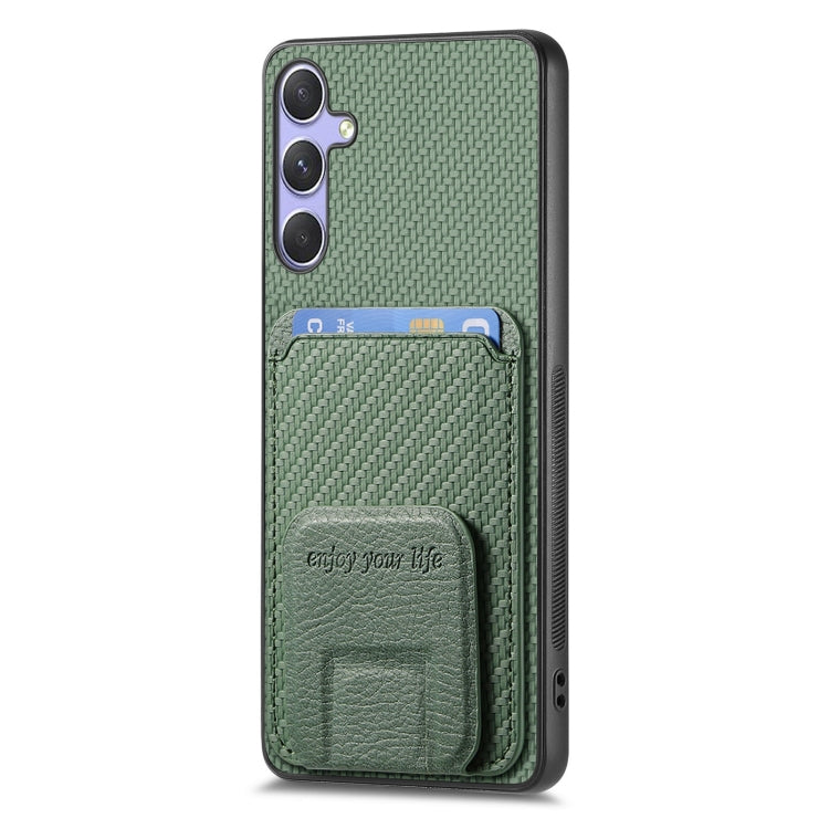 For Samsung Galaxy S25 5G Carbon Fiber Card Bag Fold Stand Phone Case