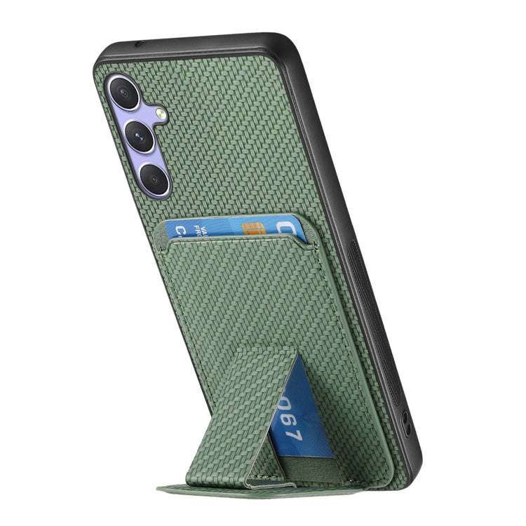 For Samsung Galaxy S25 5G Carbon Fiber Card Bag Fold Stand Phone Case
