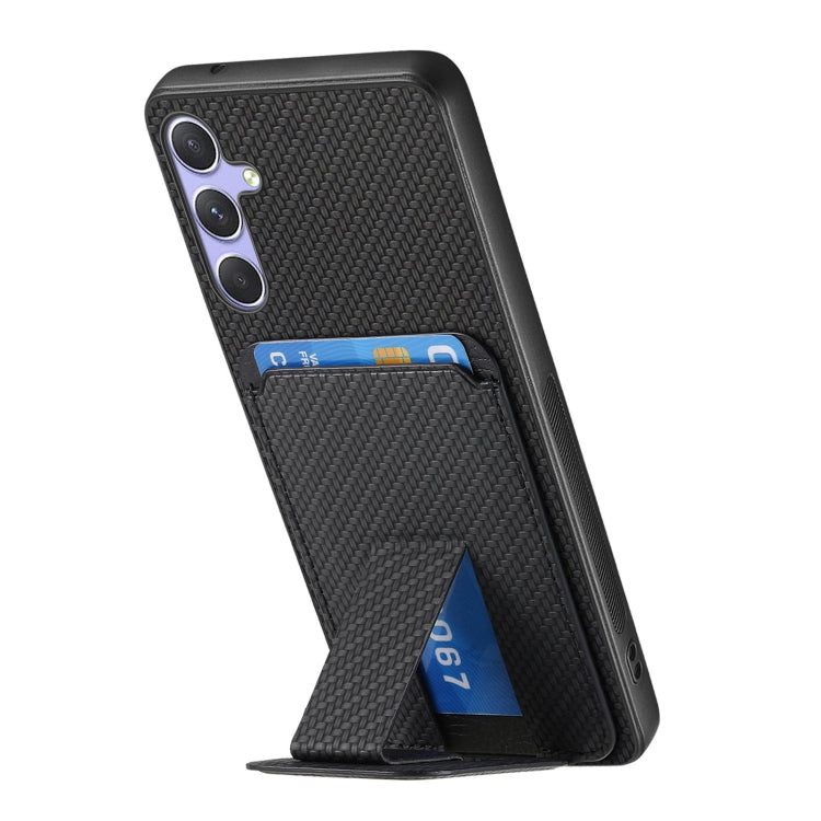 For Samsung Galaxy S25 Ultra 5G Carbon Fiber Card Bag Fold Stand Phone Case