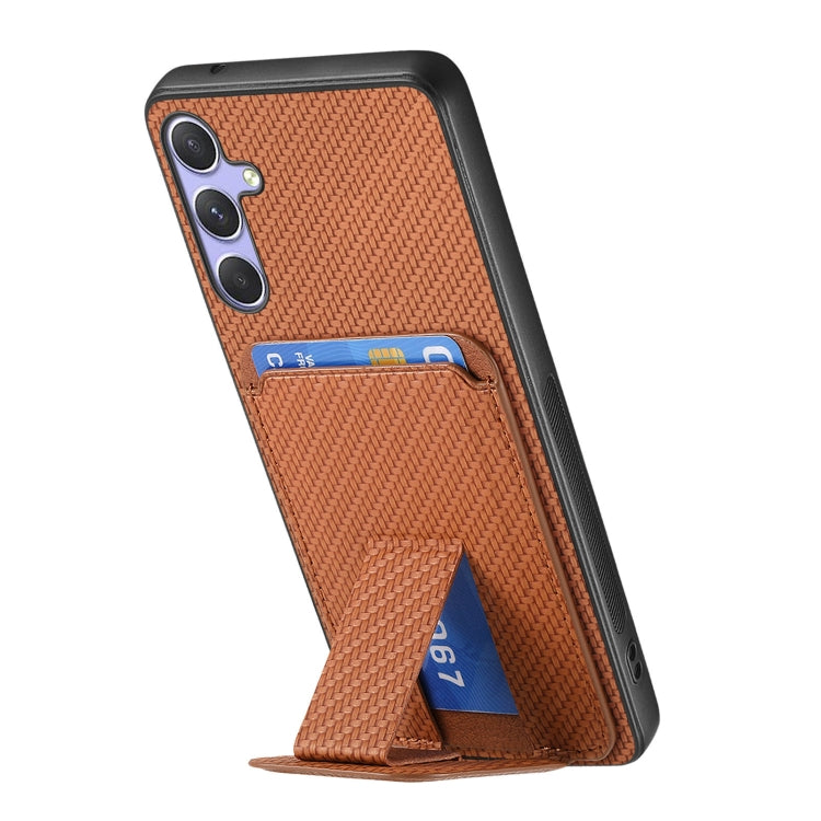 For Samsung Galaxy S25 Ultra 5G Carbon Fiber Card Bag Fold Stand Phone Case