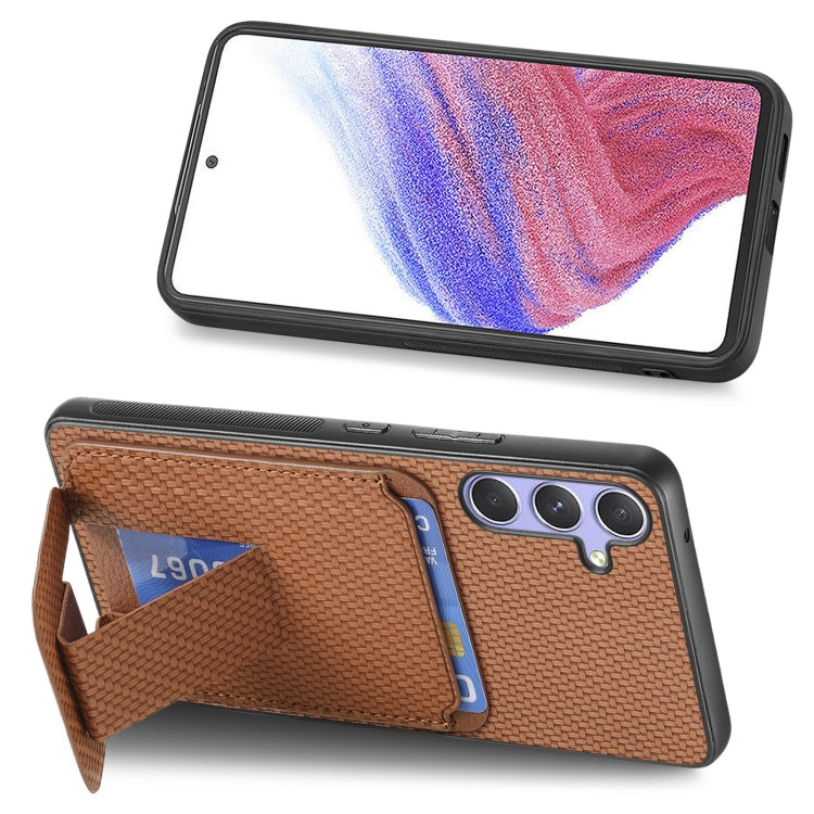 For Samsung Galaxy S25 Ultra 5G Carbon Fiber Card Bag Fold Stand Phone Case