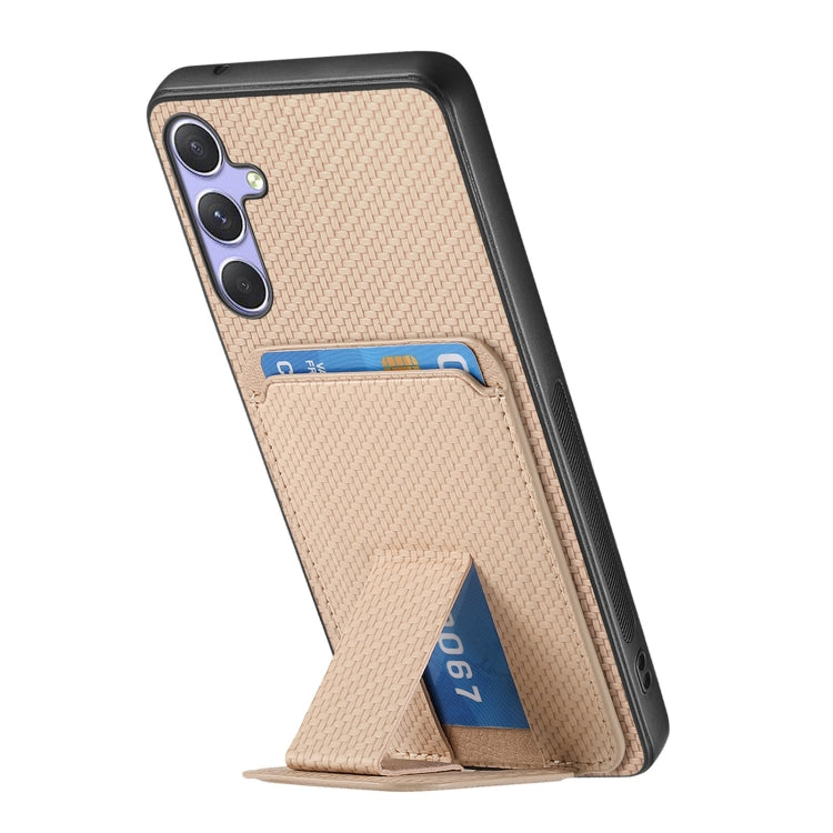 For Samsung Galaxy S25 Ultra 5G Carbon Fiber Card Bag Fold Stand Phone Case