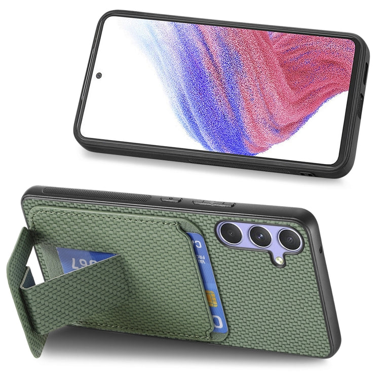 For Samsung Galaxy S25 Ultra 5G Carbon Fiber Card Bag Fold Stand Phone Case