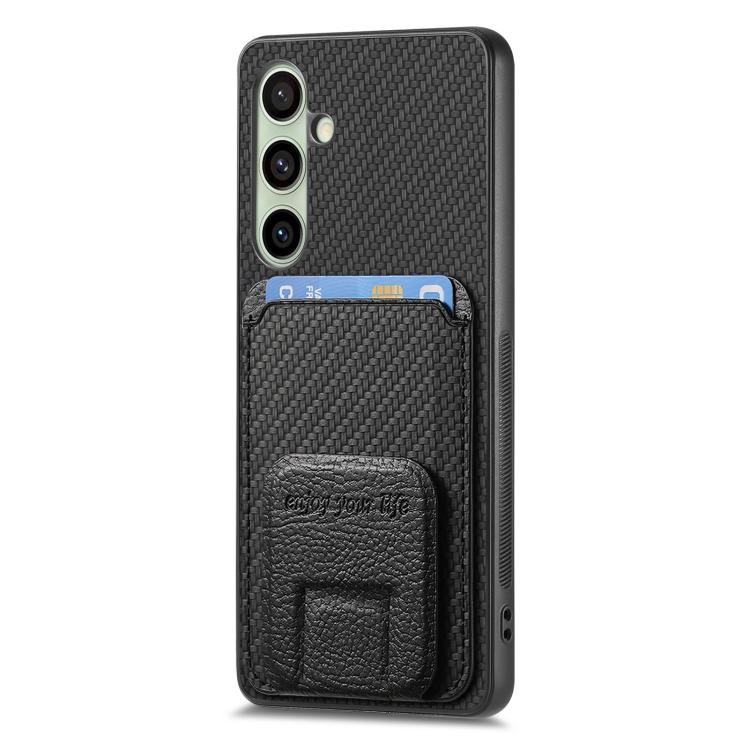 For Samsung Galaxy A36 Carbon Fiber Card Bag Fold Stand Phone Case