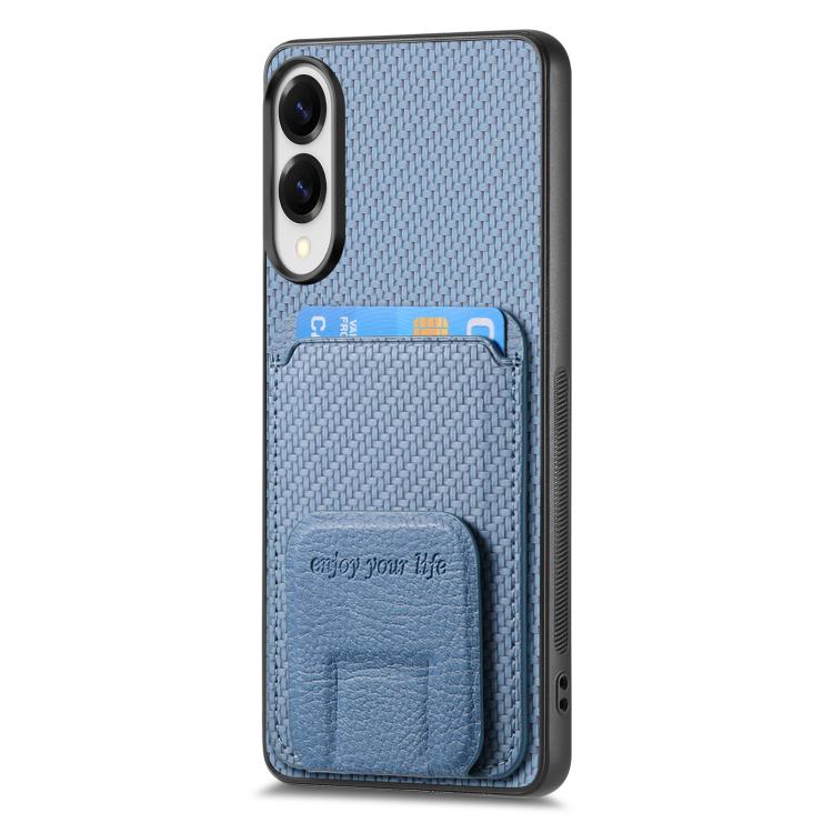 For Samsung Galaxy S25 Edge 5G Carbon Fiber Card Bag Fold Stand Phone Case
