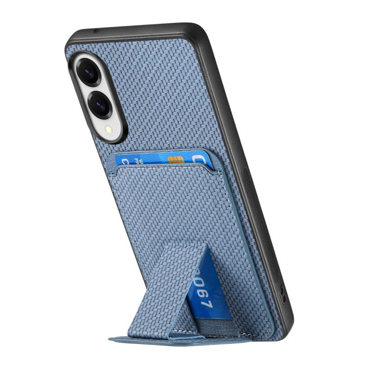 For Samsung Galaxy S25 Edge 5G Carbon Fiber Card Bag Fold Stand Phone Case