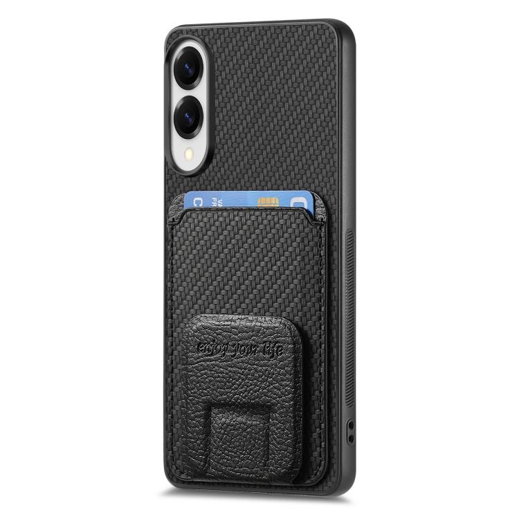 For Samsung Galaxy S25 Edge 5G Carbon Fiber Card Bag Fold Stand Phone Case