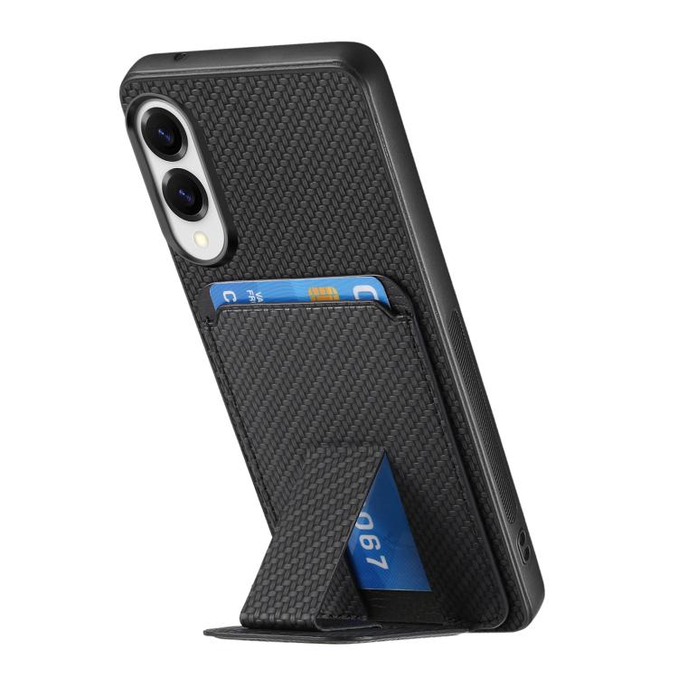 For Samsung Galaxy S25 Edge 5G Carbon Fiber Card Bag Fold Stand Phone Case
