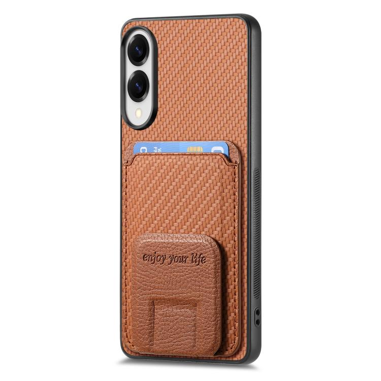 For Samsung Galaxy S25 Edge 5G Carbon Fiber Card Bag Fold Stand Phone Case