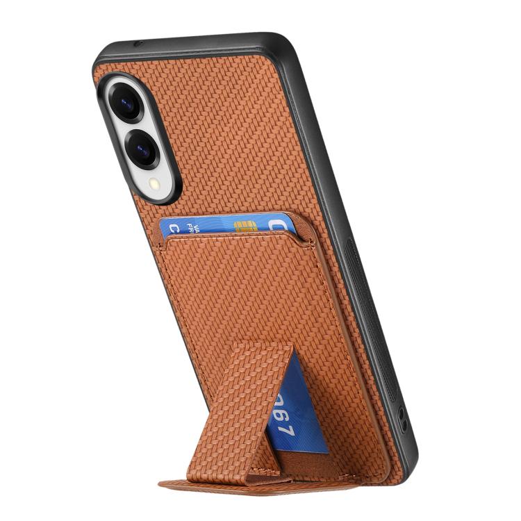 For Samsung Galaxy S25 Edge 5G Carbon Fiber Card Bag Fold Stand Phone Case