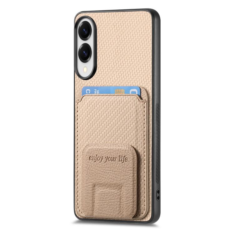 For Samsung Galaxy S25 Edge 5G Carbon Fiber Card Bag Fold Stand Phone Case