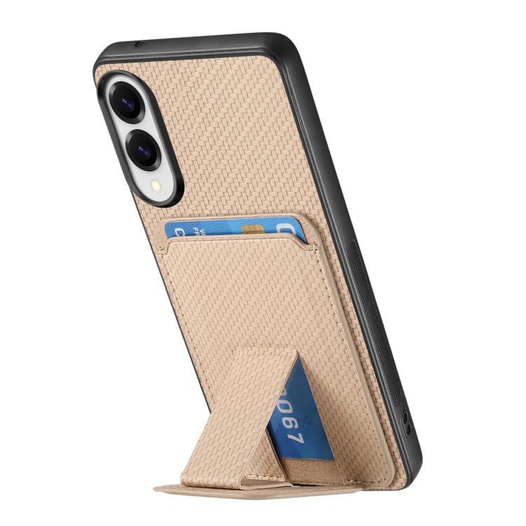 For Samsung Galaxy S25 Edge 5G Carbon Fiber Card Bag Fold Stand Phone Case